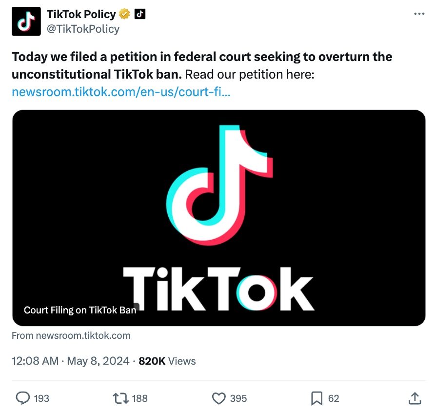 反击！TikTok起诉美国政府