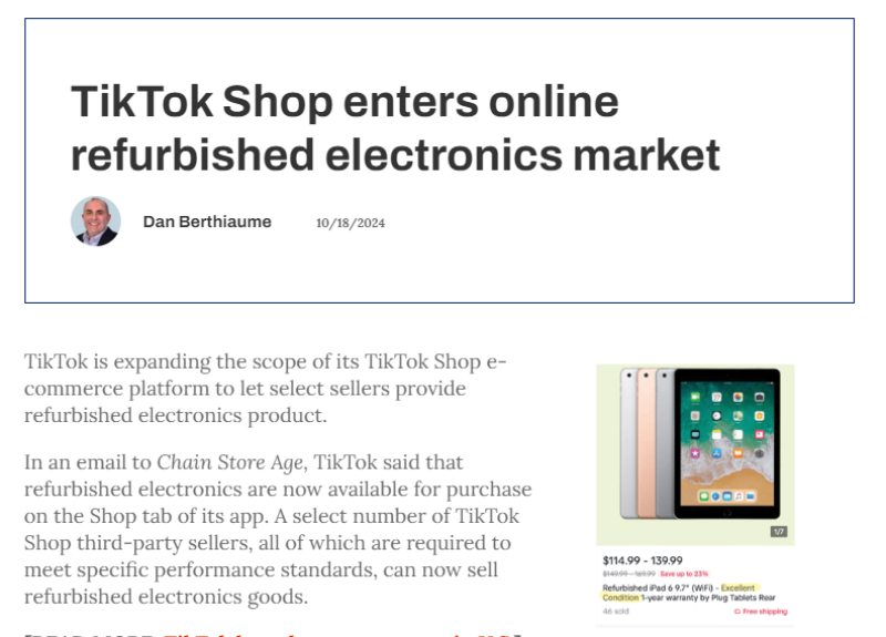 TikTok Shop进军线上翻新电子产品市场